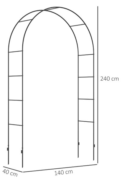 Outsunny Kovový Růžový Oblouk pro Popínavé Rostliny - Zahradní Oblouk s Špičatým Designem - Kovová Struktura, Trellis pro Růže - Oblouk do Zahrady 140