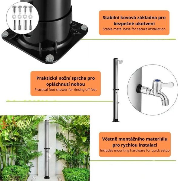 Zahradní solární sprcha 40 l, nožní sprcha, dešťová hlavice