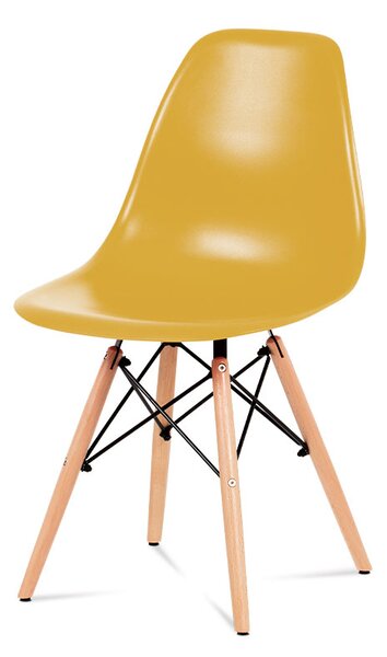 Jídelní židle, plast žlutý / masiv buk / kov černý