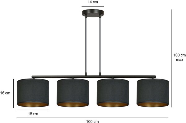 Emibig Hilde závěsné svítidlo 4x15 W černá-zlatá 1054/4