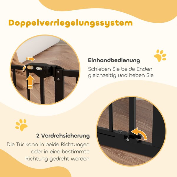 PawHut Bezpečnostní brána pro dveře a schody s prodloužením 17,5/20,3/30,5 cm bez vrtání, sklápěcí na obě strany, kovová černá | Aosom