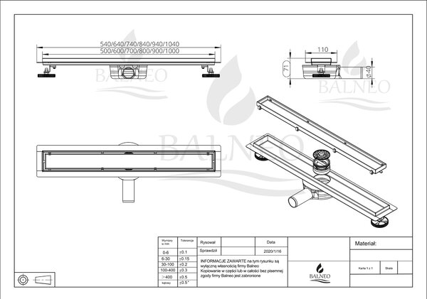Balneo 360 Drain sprchový odtok 80 cm ocel 360-800
