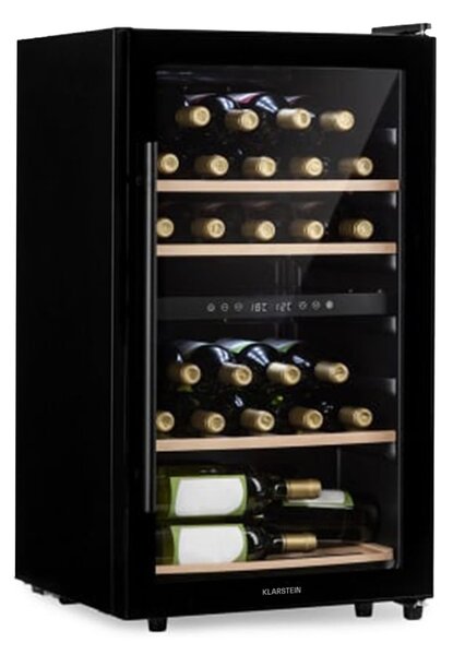 Klarstein Barossa 34 Duo, vinotéka, 34 lahví, 2 zóny, skleněné dveře, dotykové ovládání, černá