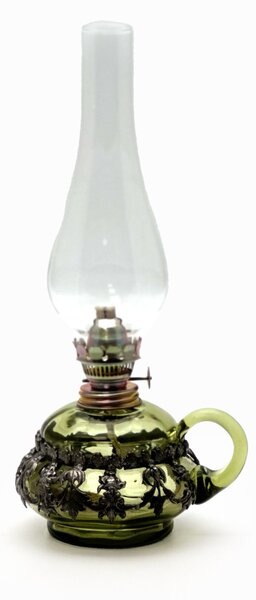 Sklárna Častolovice - Petrolejová lampa Anna - lesní zelená zdobená cínem
