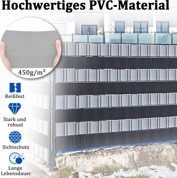 LARS360 Grey 65m PVC rohož pro soukromí fólie pro soukromí plotová fólie pro balkon + klipy