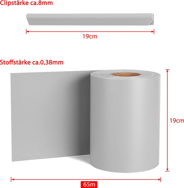 LARS360 Grey 65m PVC rohož pro soukromí fólie pro soukromí plotová fólie pro balkon + klipy
