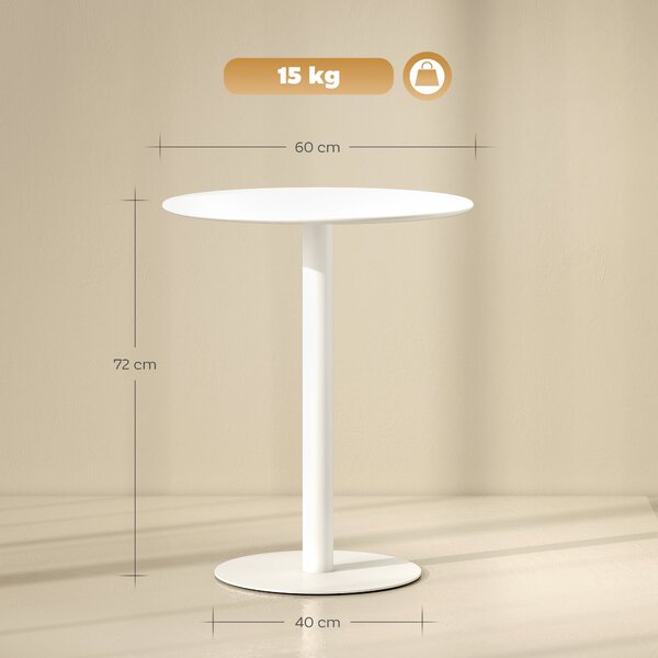 HOMCOM Jídelní Stůl, Kulatý Kuchyňský Stůl pro 2 Osoby, Moderní Jídelní Stůl do Obývacího Pokoje, Zahrady, Ocel, Ø60 x 72 cm, Bílý | Aosom