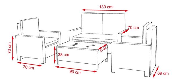 Velký ratanový set Avenberg BRESCIA - hnědo-černý ratan