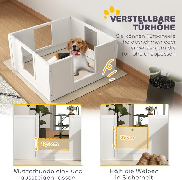 PawHut Box na štěňata, ohrádka pro štěňata s nastavitelnými dveřmi, ohrádka pro psy s protiskluzovými nožičkami, box pro štěňata pro středně velké psy