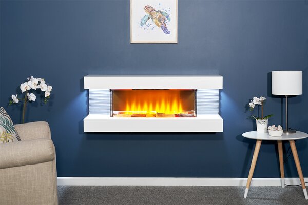 Sureflame WM-9332 elektrický nástěnný krb se stropním osvětlením a dálkovým ovládáním v čistě bílé barvě