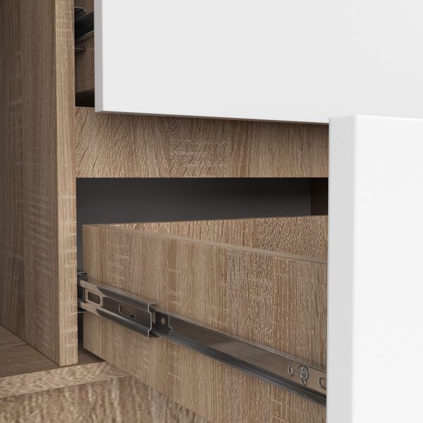 Ak furniture Komoda Kryštof 140 cm 2 skříňky a 4 šuplíky dub sonoma/bílá