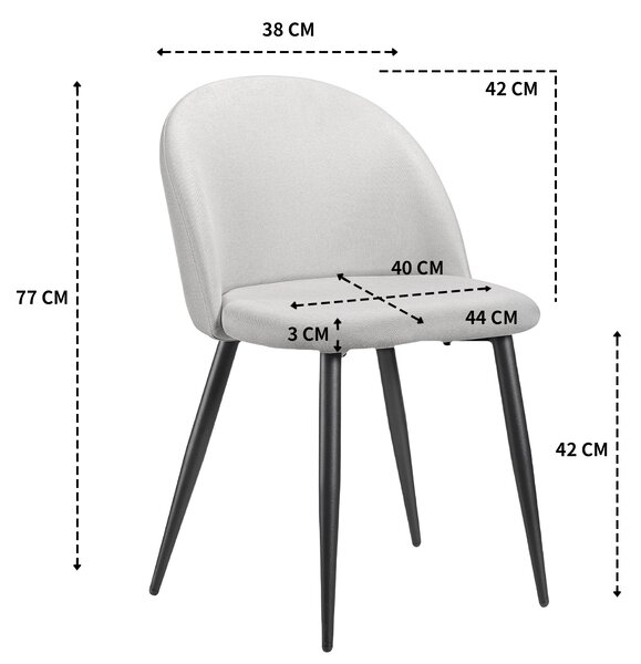 Jídelní židle AIORBER, 8-St, plátěná, černý kovový rám, měkké čalounění, ergonomická, stabilní a odolná, do jídelny, 45x54x78cm, béžová barva