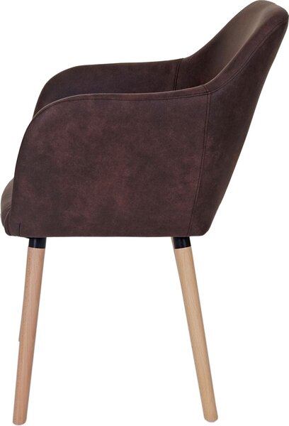 Jídelní židle Malmö T381, židle kuchyňská židle, retro design 50. let textil, vintage tmavě hnědá, světlé nohy