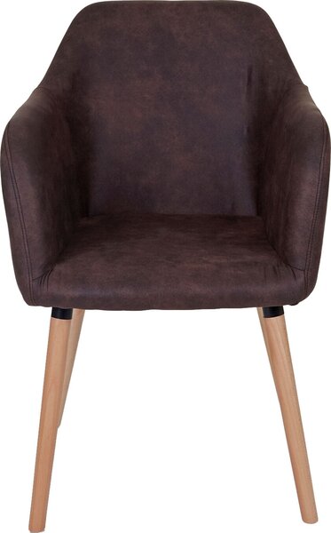 Jídelní židle Malmö T381, židle kuchyňská židle, retro design 50. let textil, vintage tmavě hnědá, světlé nohy