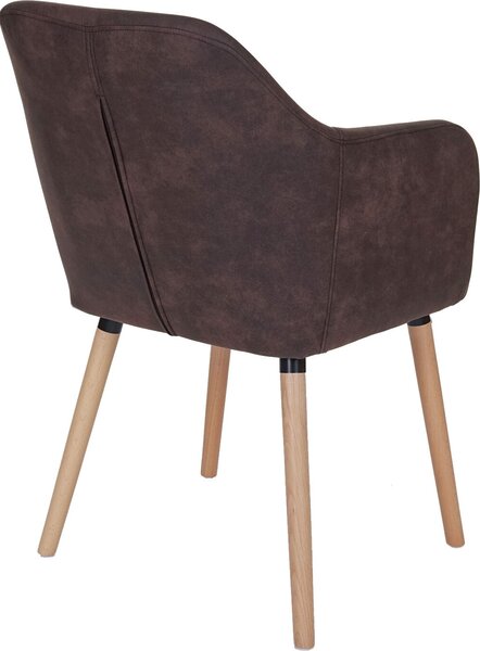 Jídelní židle Malmö T381, židle kuchyňská židle, retro design 50. let textil, vintage tmavě hnědá, světlé nohy