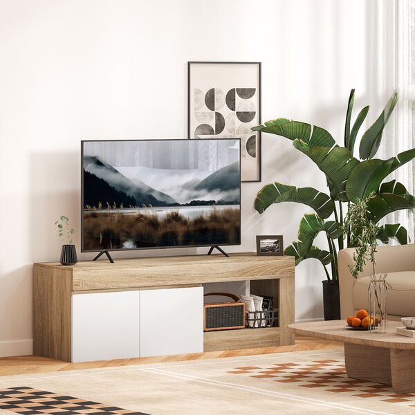 HOMCOM TV nábytek - stojan na TV pro televize do 60 palců s dvoudveřovým kabinetem a otevřeným policí do obývacího pokoje nebo ložnice, 140 x 40 x 48