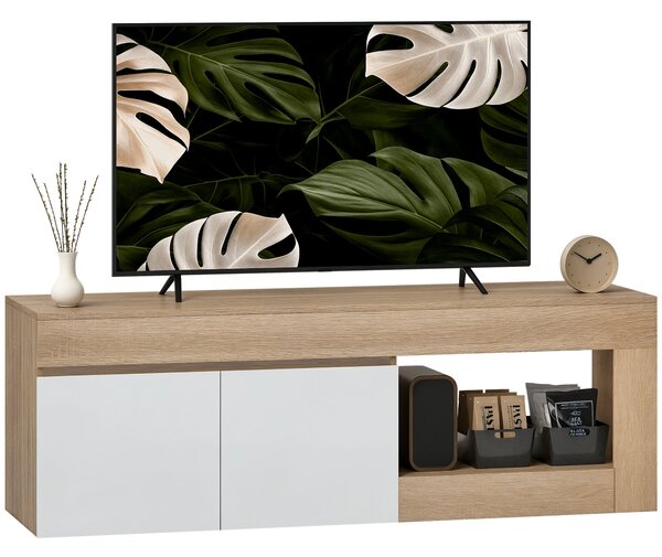 HOMCOM TV nábytek - stojan na TV pro televize do 60 palců s dvoudveřovým kabinetem a otevřeným policí do obývacího pokoje nebo ložnice, 140 x 40 x 48