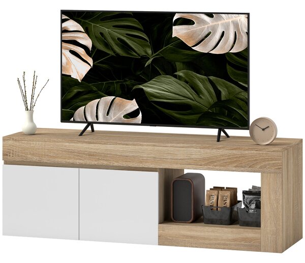 HOMCOM TV nábytek - stojan na TV pro televize do 60 palců s dvoudveřovým kabinetem a otevřeným policí do obývacího pokoje nebo ložnice, 140 x 40 x 48