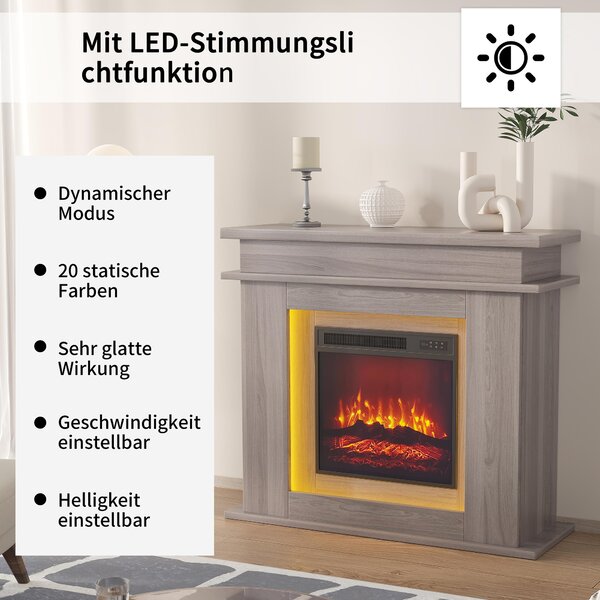 Elektrický krb Fortuna Lai - volně stojící krb s ohřevem 1500 W, realistickým 3D efektem plamene, ambientním osvětlením, dálkovým ovládáním - dubové dřevo