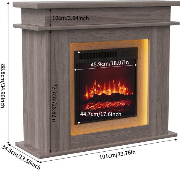 Elektrický krb Fortuna Lai - volně stojící krb s ohřevem 1500 W, realistickým 3D efektem plamene, ambientním osvětlením, dálkovým ovládáním - dubové dřevo