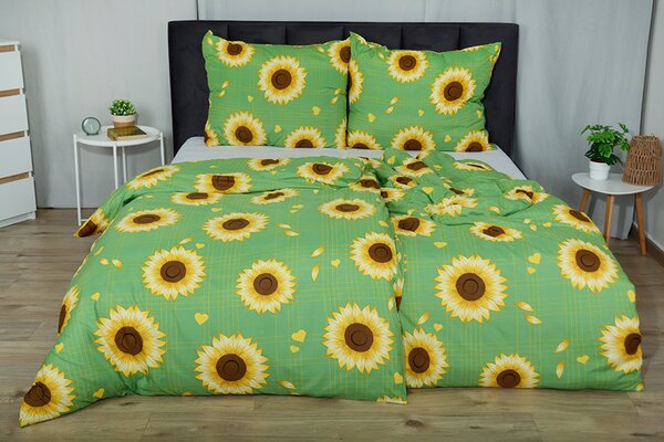 Krepové povlecení mikro prodloužené LUMA zelené 140x220 cm kvetiny