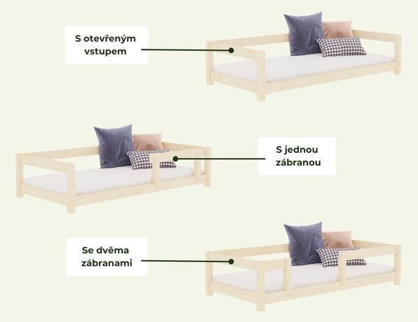 Dětská postel STUDY se zábranou TRANSPARENTNÍ LAZURA 120x200 cm, S otevřeným vstupem