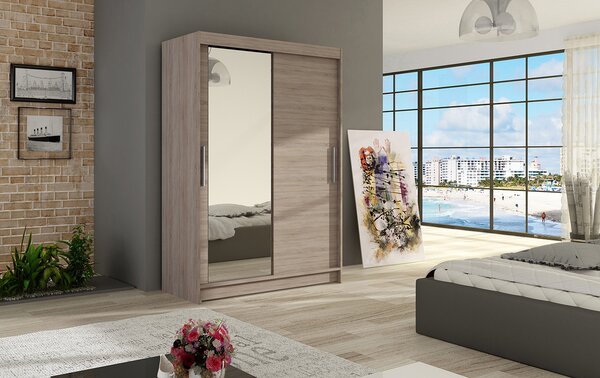 Šatní skříň se zrcadlem Angelo - šířka 120 cm, lanýž