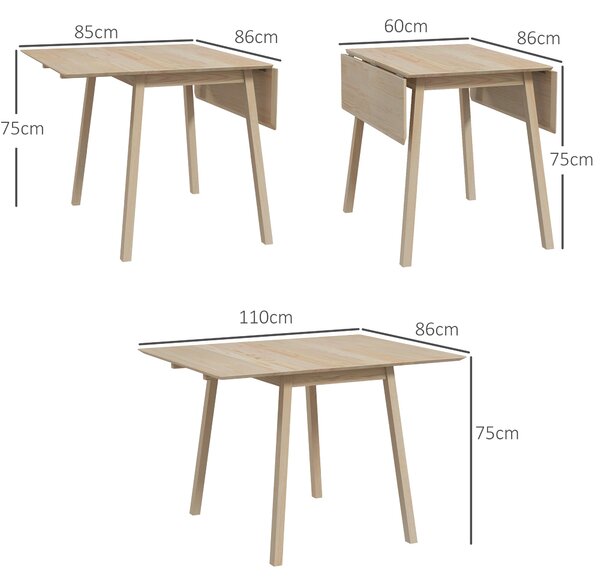HOMCOM Skládací Jídelní Stůl pro 2-4 Osoby, Skládací Stůl v Rustikálním Stylu pro Malé Prostory, Kuchyň, Jídelnu 110 x 86 x 75 cm Přírodní | Aosom