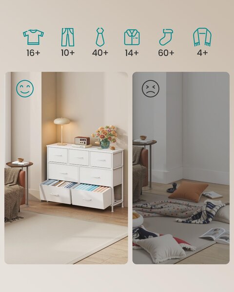 SONGMICS Komoda, skříň, 7 látkových zásuvek, skříňka, ocel