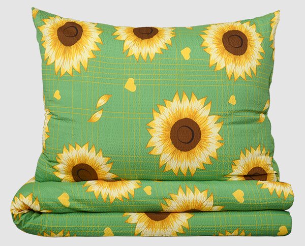 Krepové povlecení mikro prodloužené LUMA zelené 140x220 cm kvetiny