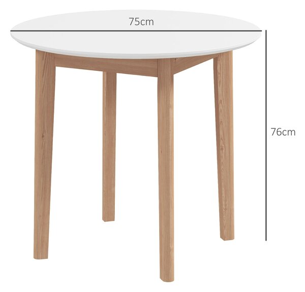 HOMCOM Jídelní stůl, Kulatý stůl do kuchyně pro 2 osoby, Jídelní stůl v country stylu, do obývacího pokoje, Masivní dřevo, Ø75 x 76 cm, Bílá | Aosom