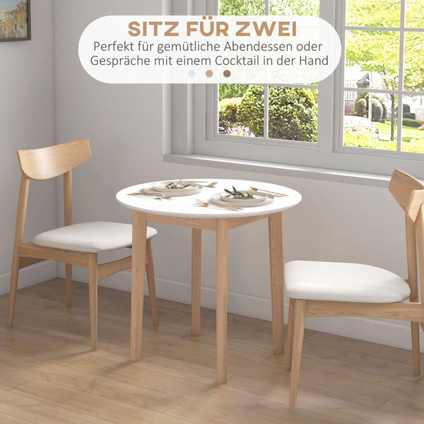 HOMCOM Jídelní stůl, Kulatý stůl do kuchyně pro 2 osoby, Jídelní stůl v country stylu, do obývacího pokoje, Masivní dřevo, Ø75 x 76 cm, Bílá | Aosom