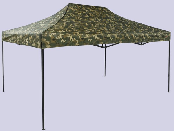 Nůžkový stan 3x4,5m ocelový, Bez bočních plachet, Maskáčová
