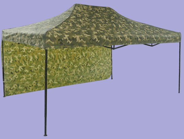 Nůžkový stan 3x4,5m ocelový, 1 boční plachta, Maskáčová