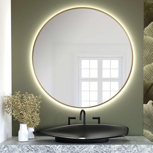 Baltica Design Bright zrcadlo 90x90 cm kulatý s osvětlením zlatá 5904107900469