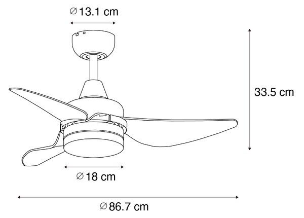 Stropní ventilátor černý 86,7 cm vč. LED stmívatelný s dálkovým ovládáním - Yuki