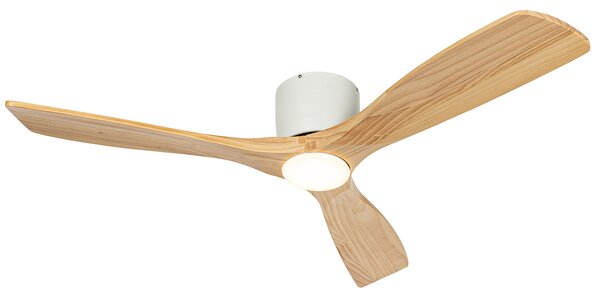 Stropní ventilátor bílý s dřevem 131,5 cm vč. LED stmívatelný s dálkovým ovládáním - Jerri