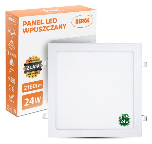 BERGE LED panel čtvercový 300x300x20mm vestavný - 24W - 230V - 1900Lm - teplá