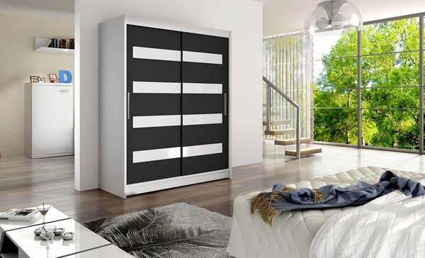 Moderní prostorná šatní skříň Pablo - šířka 150 cm, bílá/černá