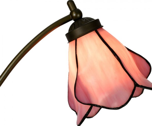 Růžová stolní lampa Tiffany ve tvaru květiny Hilda – 26x19x50 cm