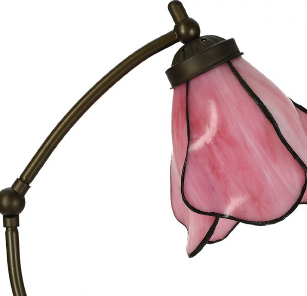 Růžová stolní lampa Tiffany ve tvaru květiny Hilda – 26x19x50 cm