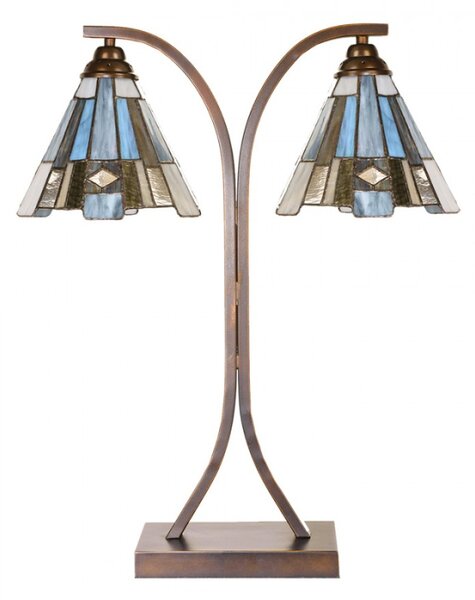 Modro-béžová stolní lampa Tiffany na 2 žárovky Bart – 48x19x57 cm
