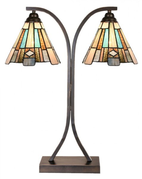 Modro-béžová stolní lampa Tiffany na 2 žárovky Bart – 48x19x57 cm