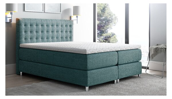 Vysoká čalouněná postel boxspring Luca modrá 160 + topper zdarma