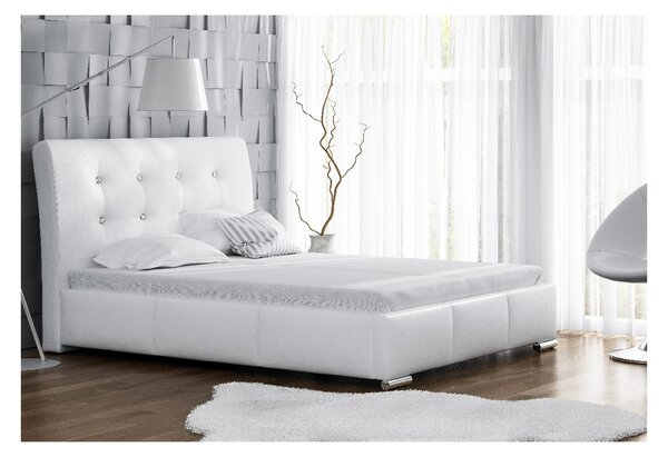 Elegantní postel Donna s úložným prostorem bílá eko kůže 180 x 200