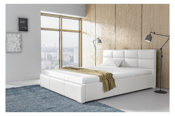 Elegantní dvoulůžko Garret s úložným prostorem bílá eko kůže 140 x 200
