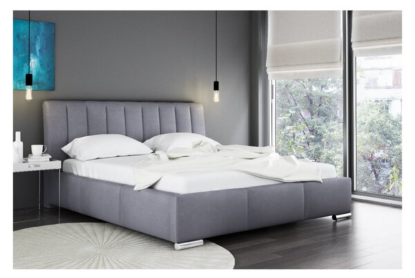 Elegantní postel Malone s vysokým čelem a úložným prostorem šedá 160 x 200