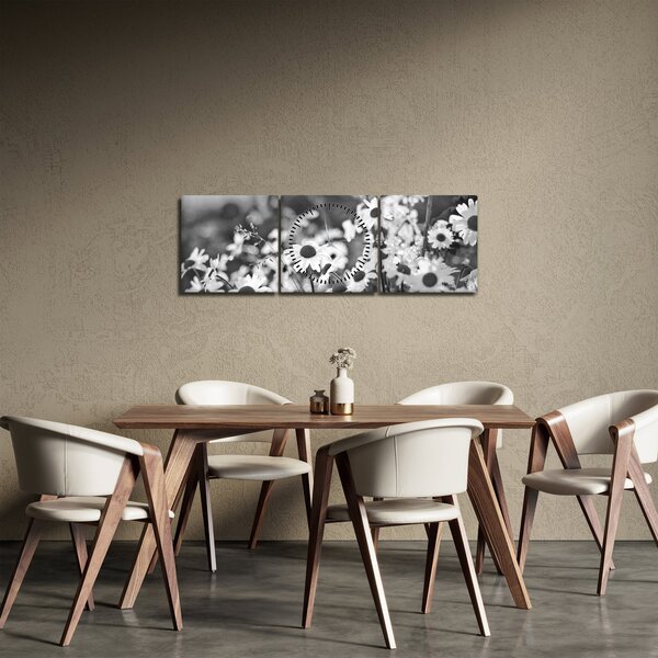 Obraz - Kopretiny (s hodinami) (90x30 cm)