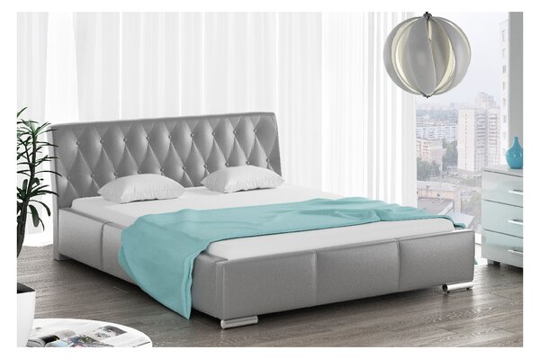 Čalouněná postel Romana s vysokým čelem a úložným prostorem šedá eko kůže 160x200
