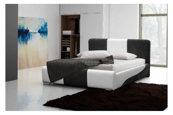 Moderní čalouněné dvoulůžko Abiel s úložným prostorem bílá a šedá 140 x 200